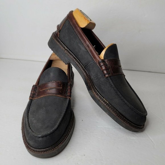 Sebago Mens Shoes Penny Loafers Navy Blue Canvas Brown Leather 10 M w Stretchers main image 5